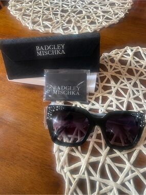 Badgley Mischka Felicite Sunglasses with Crystal Accents and Black Gradient Lens